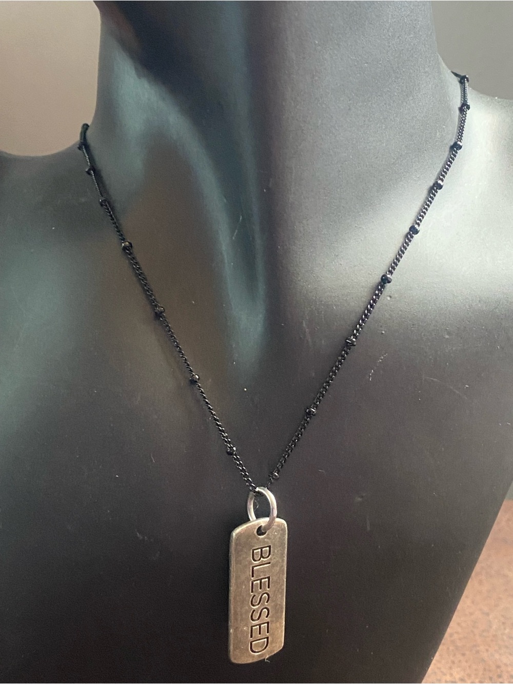 Origami Owl "BLESSED" Dog Tag Pendant Necklace - Black Chain